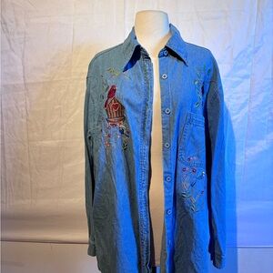Embroidered Blue Button Down Shirt